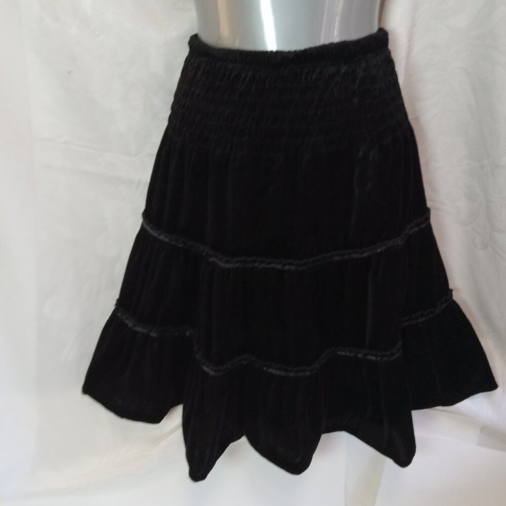 Vintage Girls Sz 7/8 Black Velour Tiered Skirt Sequin 1990s Witchy Witch Goth